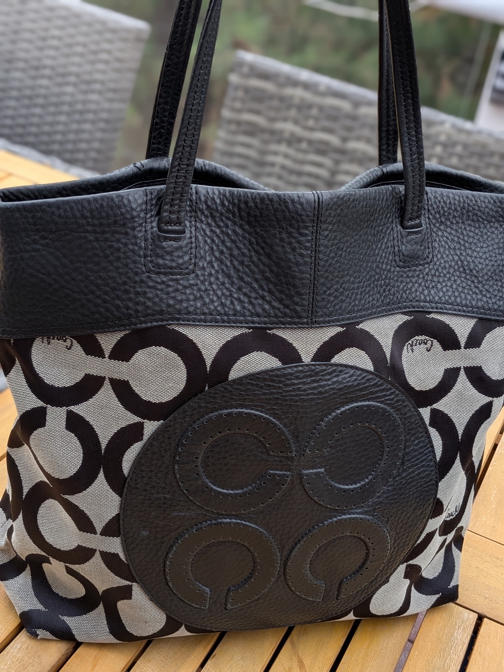 Coach Signature Canvas Tote in Black and Cream